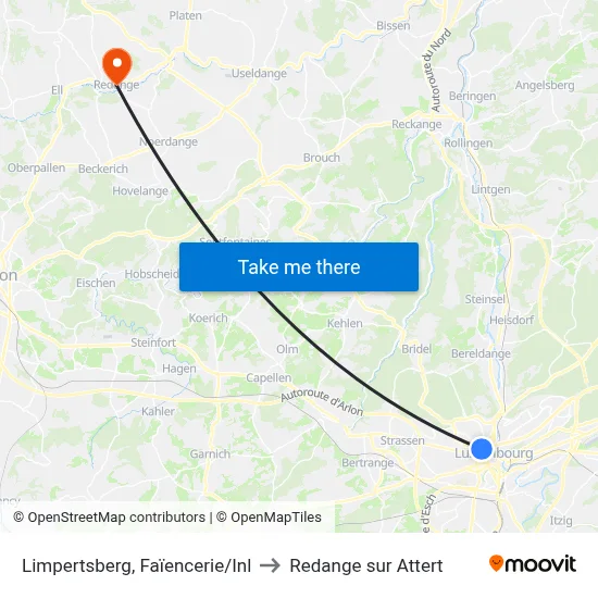 Limpertsberg, Faïencerie/Inl to Redange sur Attert map