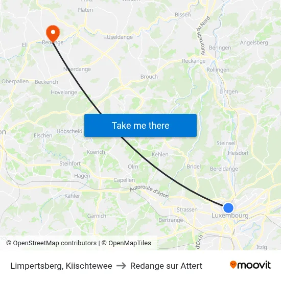 Limpertsberg, Kiischtewee to Redange sur Attert map