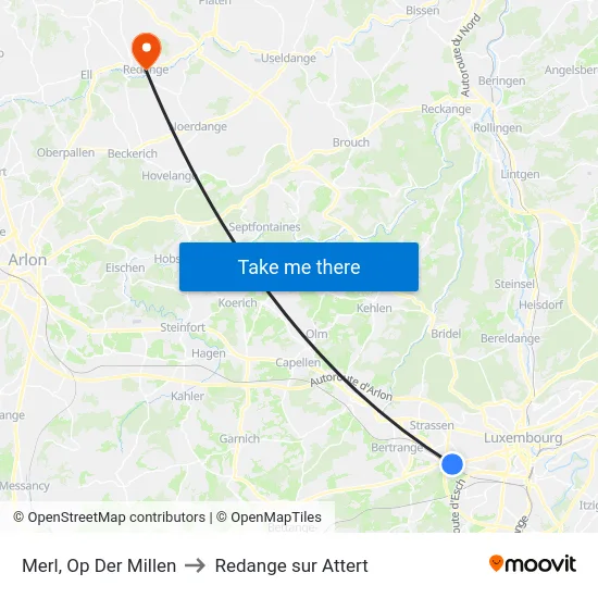 Merl, Op Der Millen to Redange sur Attert map
