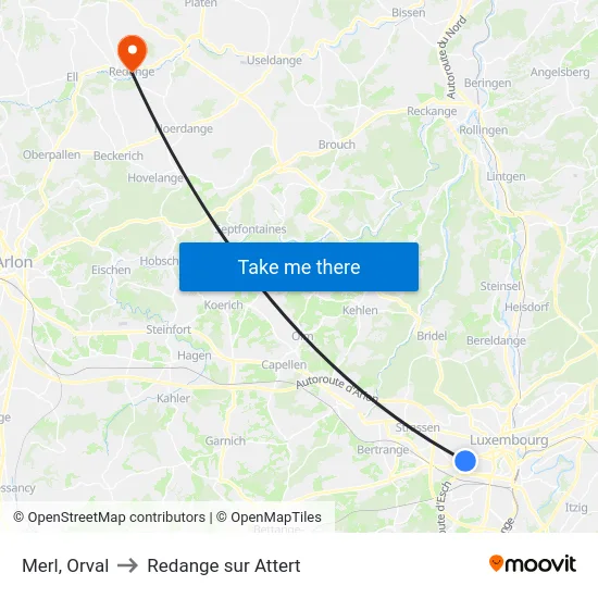 Merl, Orval to Redange sur Attert map