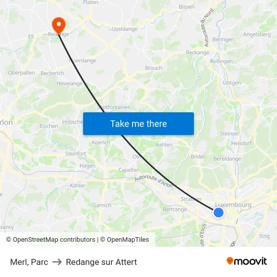 Merl, Parc to Redange sur Attert map