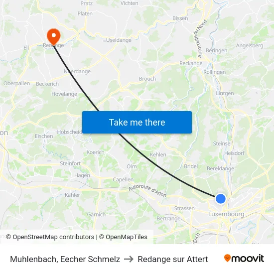 Muhlenbach, Eecher Schmelz to Redange sur Attert map