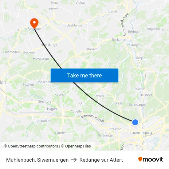Muhlenbach, Siwemuergen to Redange sur Attert map