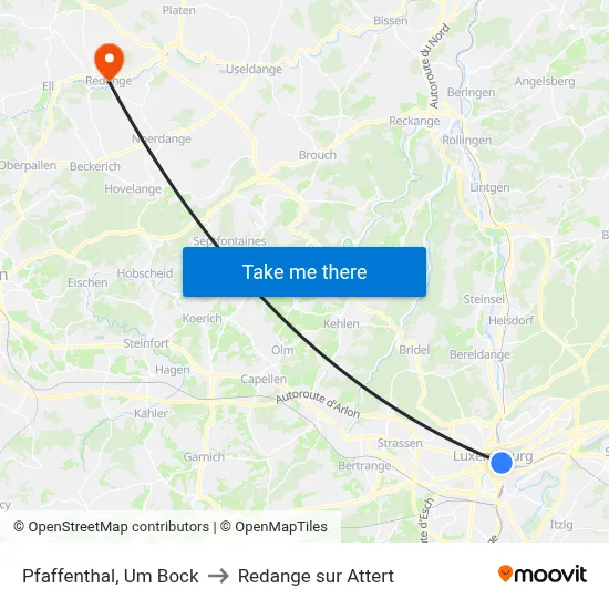 Pfaffenthal, Um Bock to Redange sur Attert map