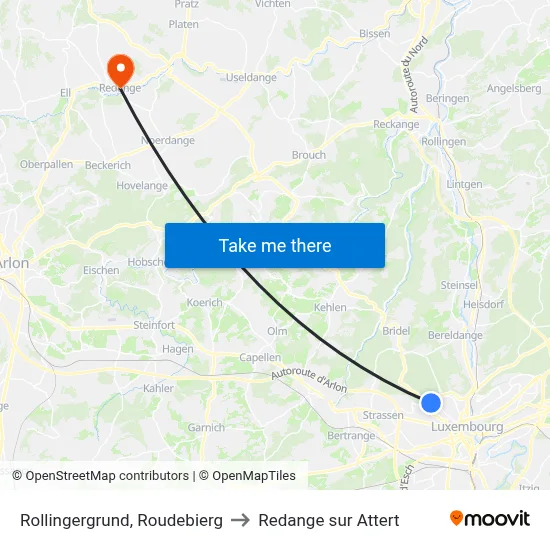 Rollingergrund, Roudebierg to Redange sur Attert map