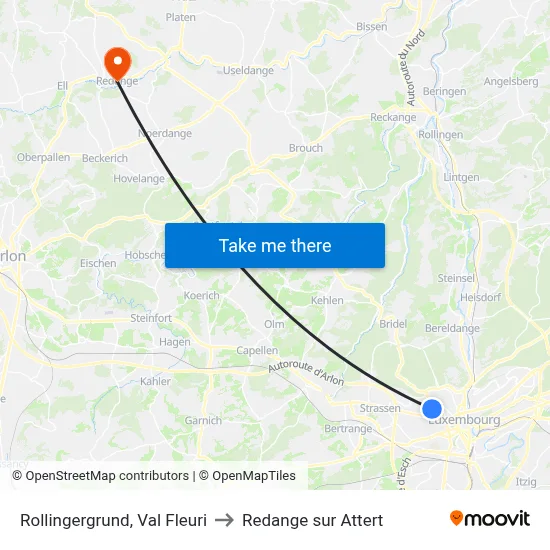 Rollingergrund, Val Fleuri to Redange sur Attert map