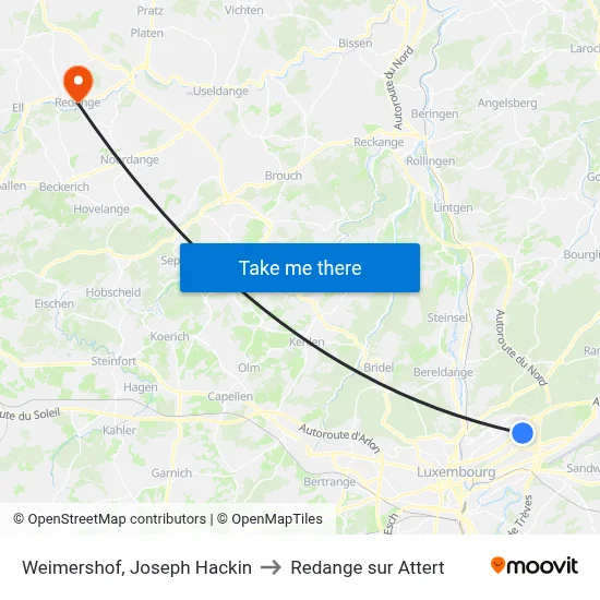 Weimershof, Joseph Hackin to Redange sur Attert map