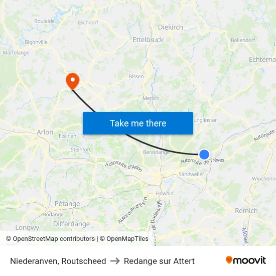 Niederanven, Routscheed to Redange sur Attert map