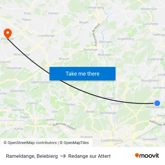 Rameldange, Beiebierg to Redange sur Attert map