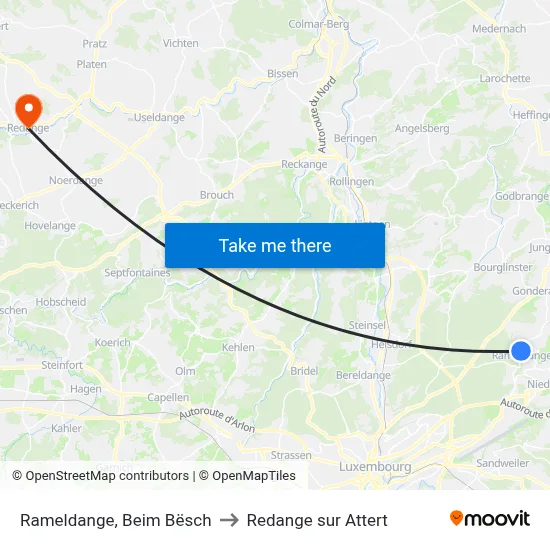 Rameldange, Beim Bësch to Redange sur Attert map