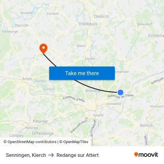 Senningen, Kierch to Redange sur Attert map