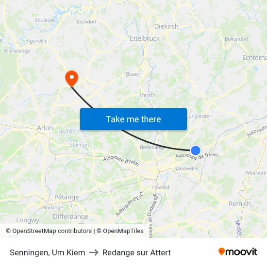 Senningen, Um Kiem to Redange sur Attert map