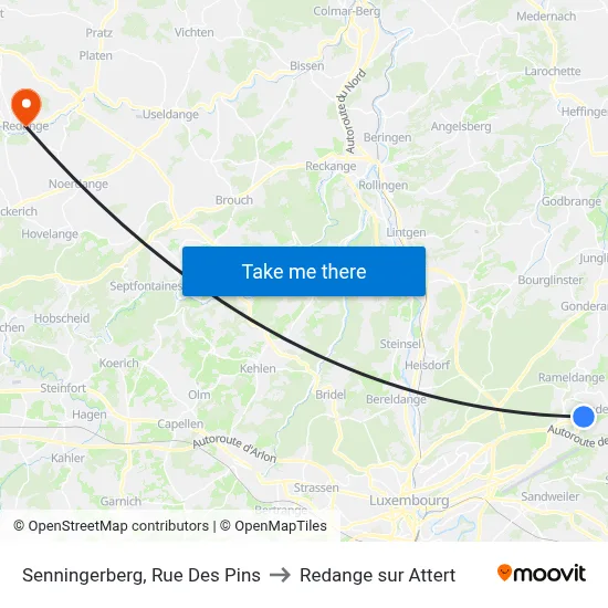 Senningerberg, Rue Des Pins to Redange sur Attert map