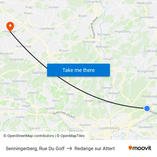 Senningerberg, Rue Du Golf to Redange sur Attert map