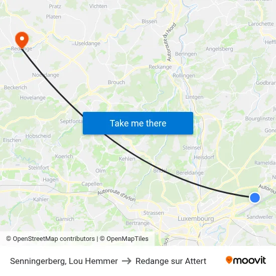 Senningerberg, Lou Hemmer to Redange sur Attert map