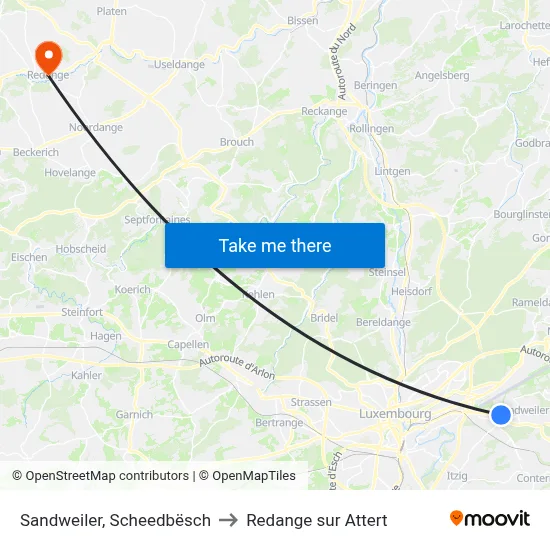 Sandweiler, Scheedbësch to Redange sur Attert map
