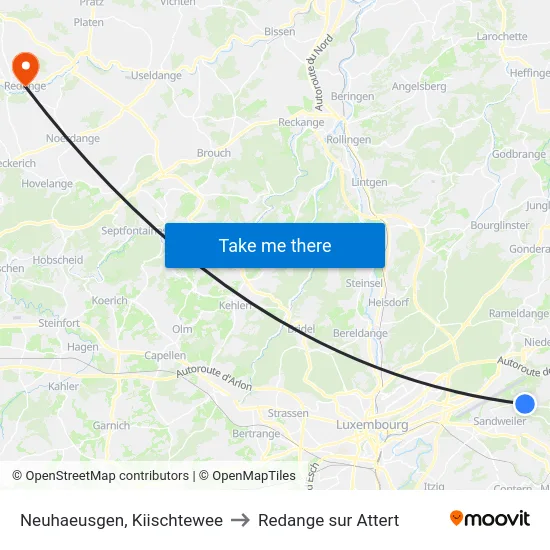 Neuhaeusgen, Kiischtewee to Redange sur Attert map