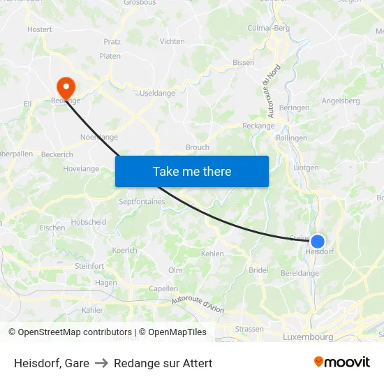 Heisdorf, Gare to Redange sur Attert map