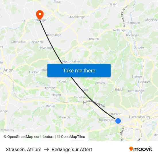 Strassen, Atrium to Redange sur Attert map