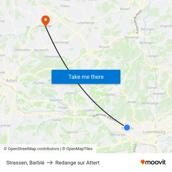 Strassen, Barblé to Redange sur Attert map
