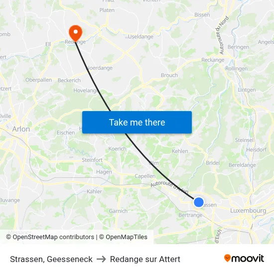 Strassen, Geesseneck to Redange sur Attert map