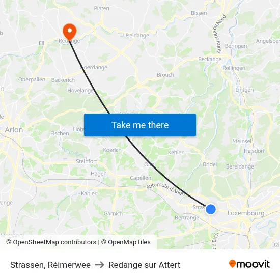 Strassen, Réimerwee to Redange sur Attert map