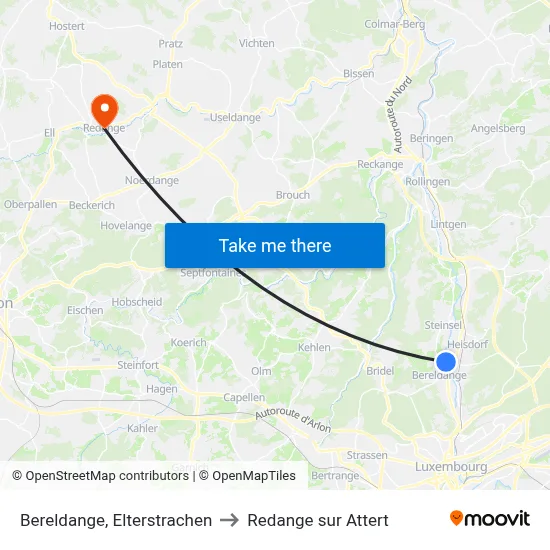 Bereldange, Elterstrachen to Redange sur Attert map