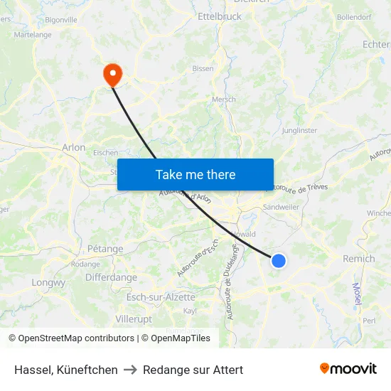 Hassel, Küneftchen to Redange sur Attert map