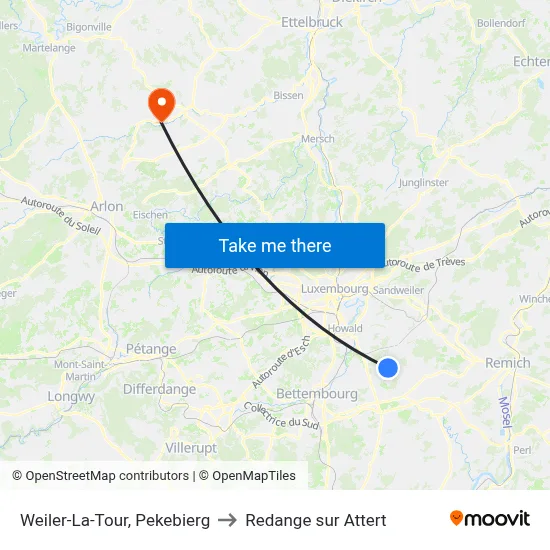 Weiler-La-Tour, Pekebierg to Redange sur Attert map