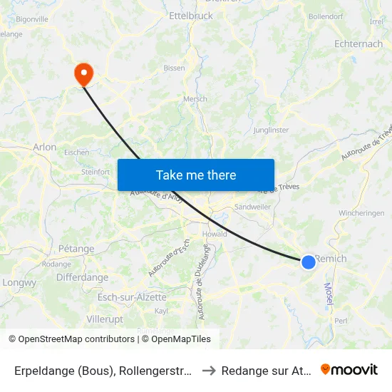Erpeldange (Bous), Rollengerstrooss to Redange sur Attert map