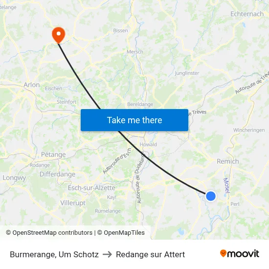 Burmerange, Um Schotz to Redange sur Attert map