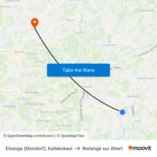 Elvange (Mondorf), Kallekskaul to Redange sur Attert map
