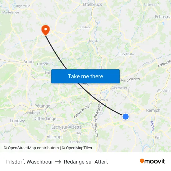 Filsdorf, Wäschbour to Redange sur Attert map