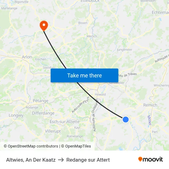 Altwies, An Der Kaatz to Redange sur Attert map