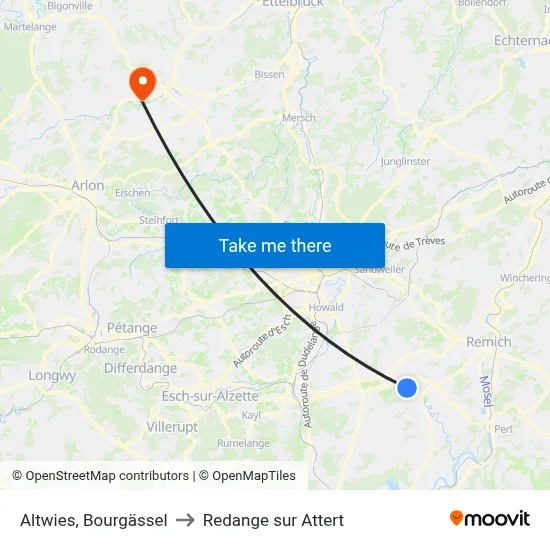 Altwies, Bourgässel to Redange sur Attert map