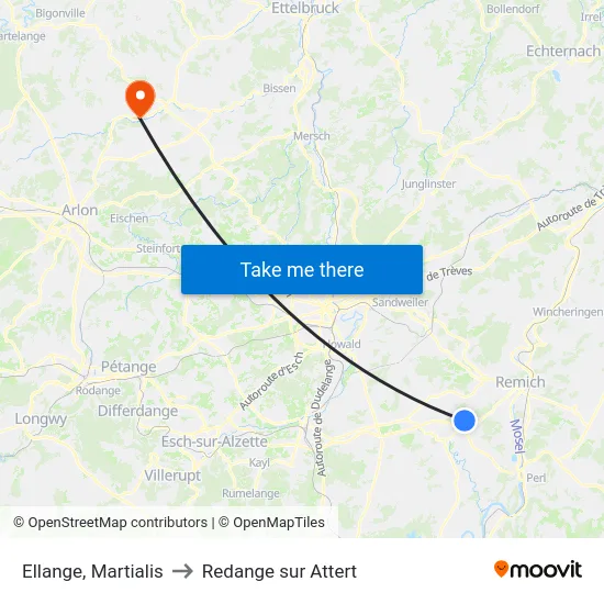 Ellange, Martialis to Redange sur Attert map