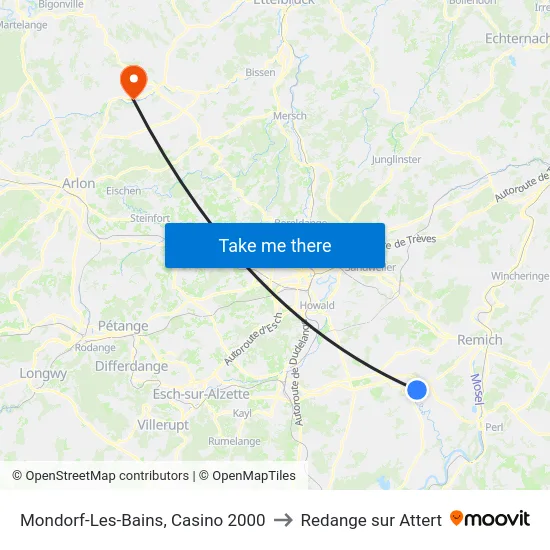 Mondorf-Les-Bains, Casino 2000 to Redange sur Attert map
