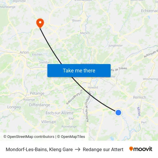 Mondorf-Les-Bains, Kleng Gare to Redange sur Attert map