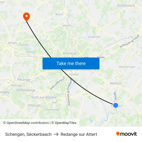 Schengen, Séckerbaach to Redange sur Attert map