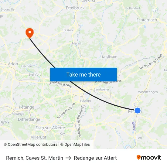 Remich, Caves St. Martin to Redange sur Attert map