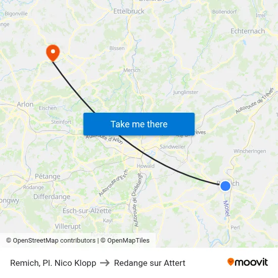 Remich, Pl. Nico Klopp to Redange sur Attert map