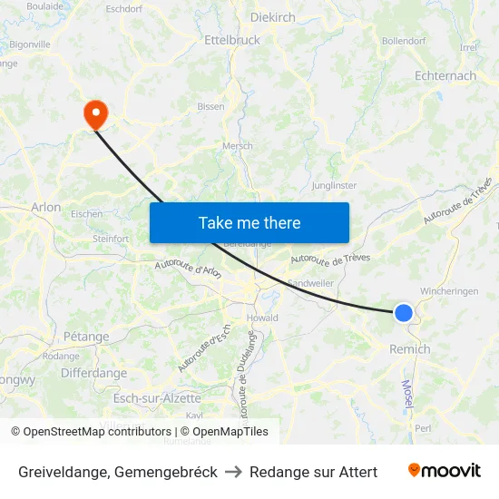 Greiveldange, Gemengebréck to Redange sur Attert map