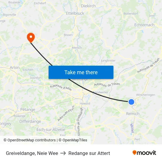 Greiveldange, Neie Wee to Redange sur Attert map