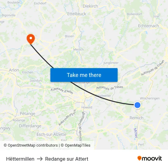 Hëttermillen to Redange sur Attert map