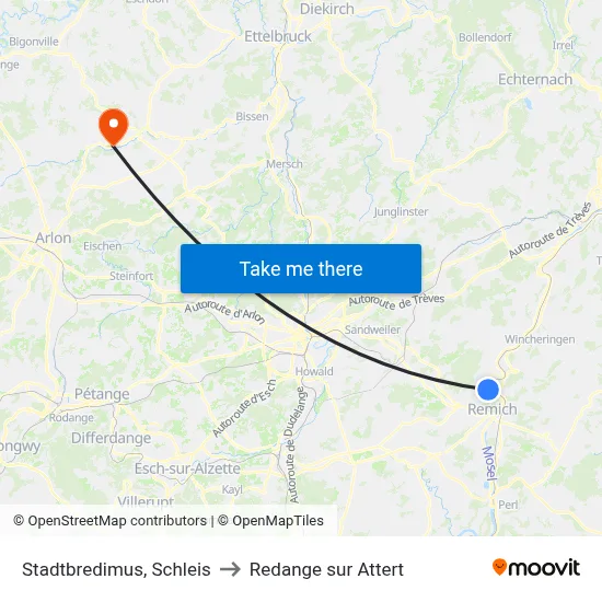 Stadtbredimus, Schleis to Redange sur Attert map