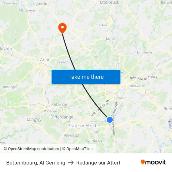 Bettembourg, Al Gemeng to Redange sur Attert map