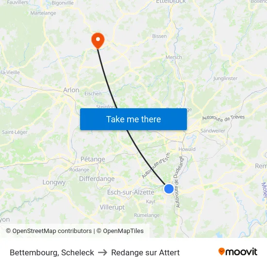 Bettembourg, Scheleck to Redange sur Attert map