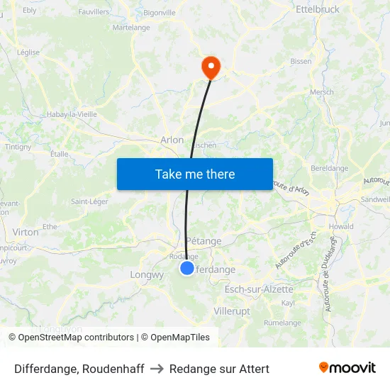 Differdange, Roudenhaff to Redange sur Attert map