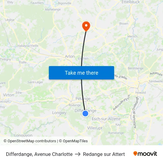 Differdange, Avenue Charlotte to Redange sur Attert map