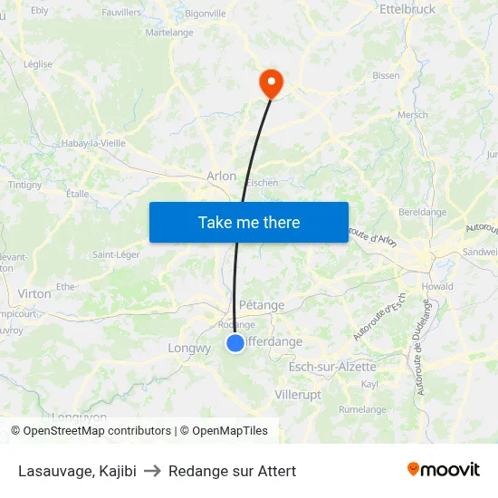 Lasauvage, Kajibi to Redange sur Attert map